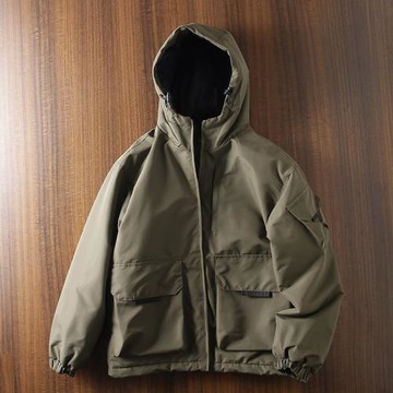 歐美單科技防風防水！秋冬男寬松休閑連帽夾棉外套工裝棉衣棉服