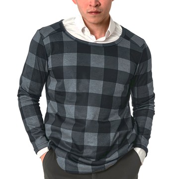 MI MI LEO MIT時尚刷毛經典格紋機能服 寬版  M  時尚經典藍