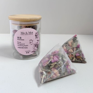 茉苜 Mo & Moi  玫瑰抹草沐浴包 ‧ 簡約竹蓋玻璃瓶 6入