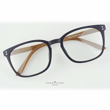 [ ToryIvan ] X16 木紋板材眼鏡 近視鏡架 Key Hole輕巧好配戴 復古 細框 大方框 - 黑框木色腳