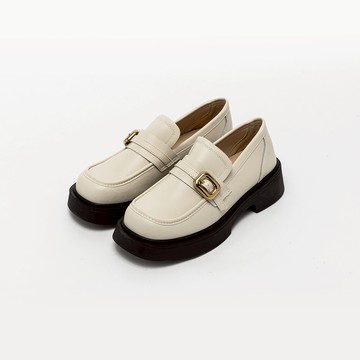 【Avivi】精緻學院皮釦樂福厚底鞋 - 黑色、米色  (厚底鞋  樂福鞋  學院風  女鞋)