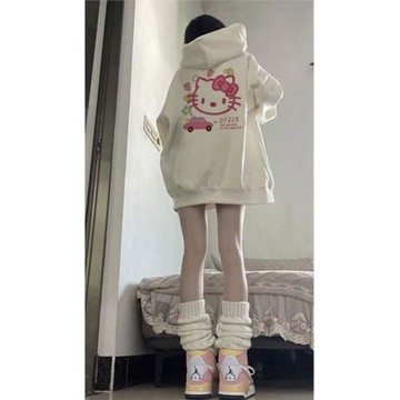 Hello哈嘍Kitty貓連帽衛衣女2024新款爆款白色美式秋冬季加絨加厚