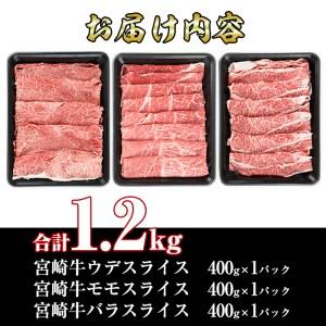 ふるさと納税 宮崎牛スライスセット(合計：1.2kg)ウデスライス(400g)モモスライス(400g)バラスライス(400g) 宮崎県門川町