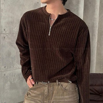 正韓質感柔軟羅紋天鵝絨半拉鍊針織上衣 4色 YUPPIE 預購商品 1110