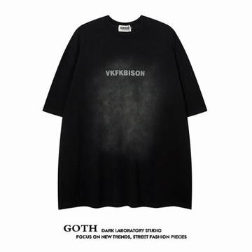 Goth美式復古做舊扎染字母短袖t恤男女oversize寬松情侶百搭體恤