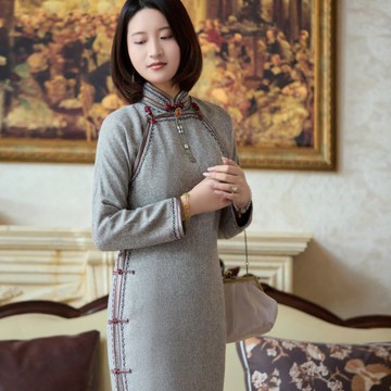【胭脂扣】 新中式復古/雙襟盤扣毛旗袍