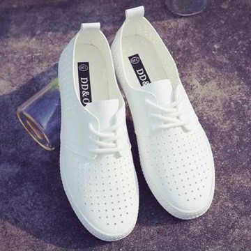 2025新款百搭韓版小白鞋平底帆布鞋女士休閑鞋鏤空透氣鞋白色鞋子