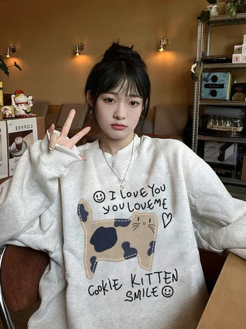 小眾設計感oversize寬鬆上衣衛衣外套女潮衛衣 韓系超顯白 重磅加絨套頭 女生上衣 大學T 韓版T