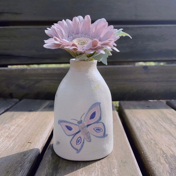 A Lu 蝴蝶陶花器/花瓶/擺飾/禮物 手作手繪 原創僅此一件