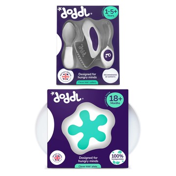 doddL 秒拾餐具 人體工學 兒童學習餐具 1-5歲以上適用 可生物降解  藍莓紫  餐具*3+飛碟餐盤  1組