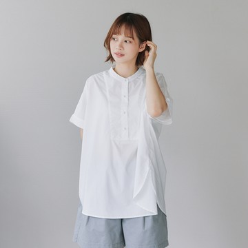 弧邊小立領襯衫 白F