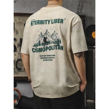 2025新款夏季男士短袖t恤美式戶外登山印花大碼上衣網紅爆款體恤