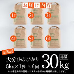 ふるさと納税 ＜新米・令和5年産＞＜定期便・6回 (連続)＞大分ひのひかり (総量30kg・5kg×6ヶ月) 米 定期便 6ヶ月 ひのひかり ヒノヒカリ .. 大分県佐伯市