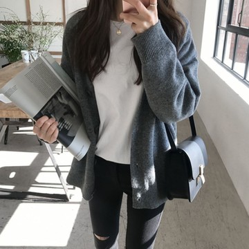 La BellezaV領素色包心紗開釦針織外套