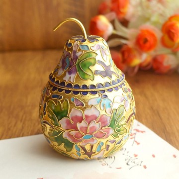 老貨 景泰藍梨罐梨盒收納罐金地銅胎琺瑯花絲梨擺件1入