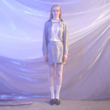 【MASTINA】銀蔥條紋大口袋短裙 黑 灰 (魅力商品)