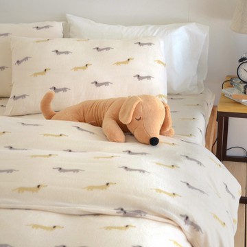 絲薇諾 米色帕比狗狗-搖粒絨床包(被套)四件組-雙人加大款