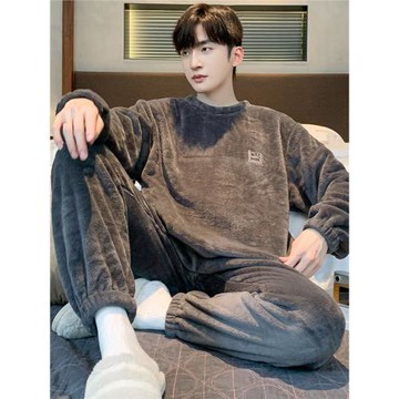 啄木鳥睡衣男款秋冬季珊瑚絨加厚保暖青少年可外穿法蘭絨家居服