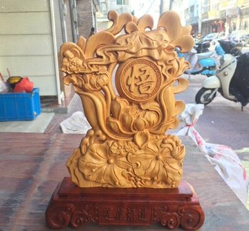 崖柏雙面精雕達摩悟禪蓮花悟道木雕擺件佛性禪心工藝品禮盒包裝1入