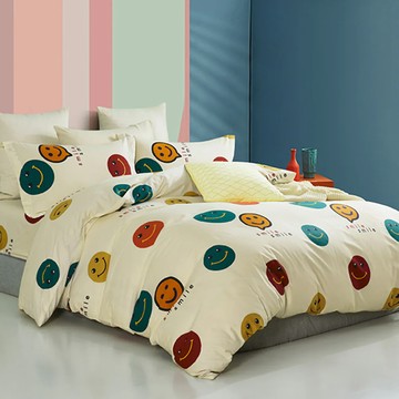 藍貓BlueCat 台製 舒柔棉銀離子抗菌床包組 3.5尺 單人 微微一笑  床包 + 枕套 + 兩用被套