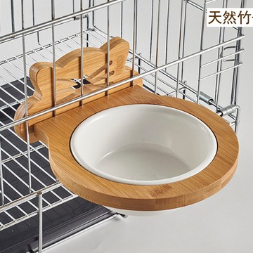 竹木架 固定式寵物陶瓷碗貓碗狗碗 貓水碗狗狗食盆掛式寵物碗 名創家居館
