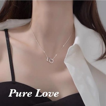 Pure Love樂芙 / 正韓 銀飾【S925純銀】N01129簡約通體純銀莫比烏斯雙環交錯鎖骨鏈 短項鏈 / 銀