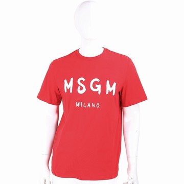 MSGM 油漆塗鴉字母紅色棉質短袖TEE T恤(男款)
