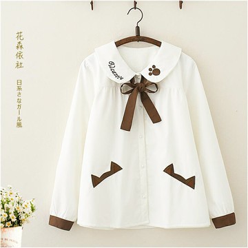 加絨加厚長袖蝴蝶結系帶白色襯衫女韓版寬松百搭學生保暖打底襯衣