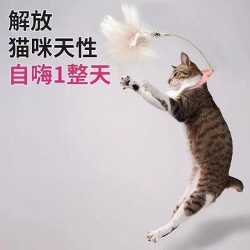 頭戴式逗貓棒玩具貓咪自嗨解悶消耗體力神器自動羽毛項圈逗貓用品