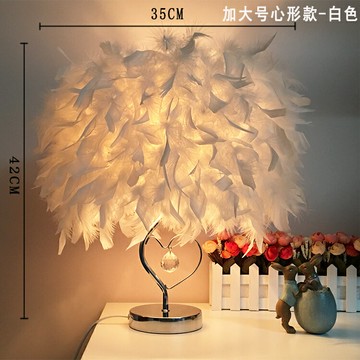 歐式時尚網紅羽毛台燈結婚慶裝飾暖光白色臥室床頭創意客廳小燈飾