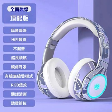 【國潮電競】藍牙耳機 頭戴式耳機 無線耳機 電競耳機 運動耳機 重低音 降噪耳麥 超長續航 舒適佩戴 遊戲音樂兩用