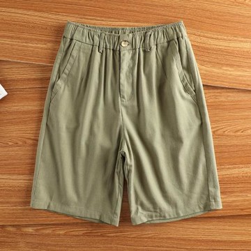 日系亞麻短褲男款夏季薄款透氣中褲拉鏈開襟寬松直筒棉麻五分褲