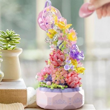森寶611081花顏茶語水晶積木花擺件女孩禮物益智拼裝小顆粒積木