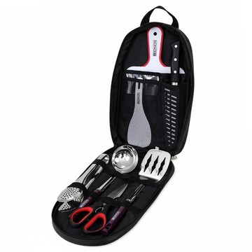 NOMADE 純粹黑廚房7件組  飯匙 + 菜刀 + 夾子 + 剪刀 + 勺子 + 砧板 + 鍋鏟 + 收納袋  黑色  1組