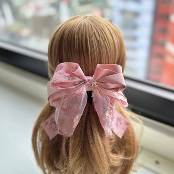 獨家蕾絲蝴蝶結相交夾香蕉夾仙女夾髮夾-古風粉色