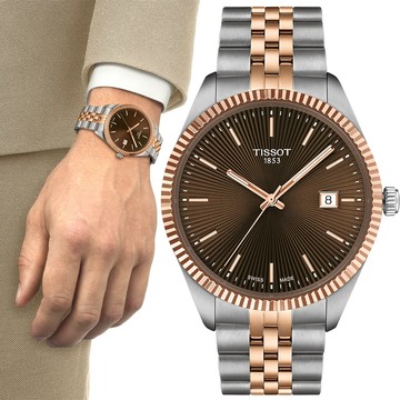 TISSOT 天梭 Ballade 大三針石英手錶-咖啡x雙色/40mm T1564102229101