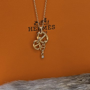 HERMES 愛馬仕Chaine d ancre Chaos 高級珠寶18K玫瑰金三環豬鼻配鑽石項鍊