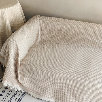 編織沙發布 太妃糖奶茶色  180 x 130cm  奶茶鬆餅格  1個