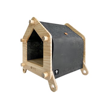 ENVY COLLECTION 森林小木屋貓窩 天然頂級松木打造 屋頂式窩居設計 耐磨耐抓貓抓板  455 x 428 x 483mm  灰色 + 原木色  1個