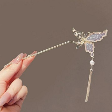 發釵流蘇盤發發簪蝴蝶步搖高級感小眾發飾馬面裙簡約氣質新中式