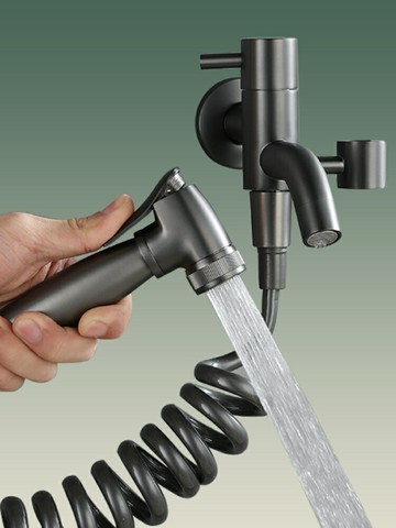 全銅槍灰陽臺拖把池水龍頭增壓衛生間馬桶沖洗噴頭白色入墻式家用