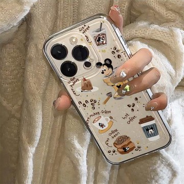 米奇咖啡適用iphone16手機殼透明蘋果16promax新款15硅膠14pro情侶max男女款12鏡頭全包15pm防摔ip11卡通13