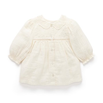 澳洲Purebaby有機棉女童長袖上衣12M ~5T 米色蕾絲領