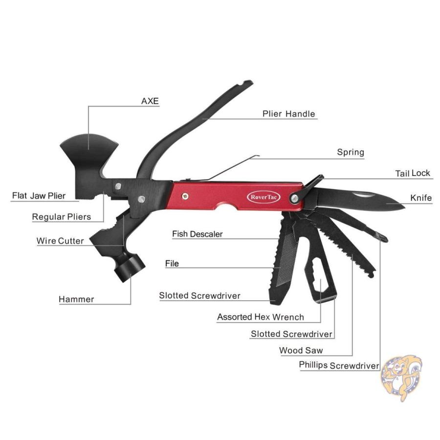 RoverTac マルチツール キャンプ サバイバルキット アウトドア ハンマー 斧 ナイフ プライヤー スクリュードライバー