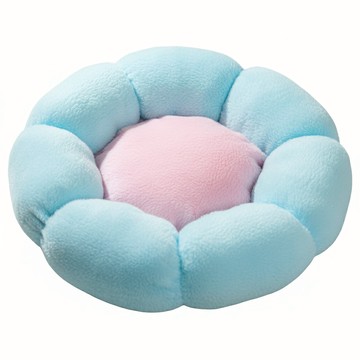 毛小孩星球 舒柔花朵寵物睡墊 棉絨圓窩 保暖舒適 底部防滑  大號  藍配粉色  1個