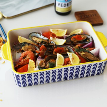 烤盤陶瓷盤家用創意陶瓷雙耳烤盤魚盤焗飯盤長方形烤盤烘焙