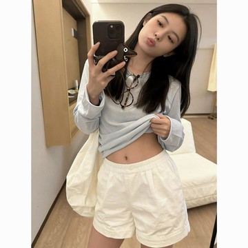 白色純棉休閒刺繡短褲女夏季薄款高腰寬鬆顯瘦梨形身材闊腿a字褲短褲女 寬褲女 短褲 五分褲 休閒短褲 居家短褲 a字短褲