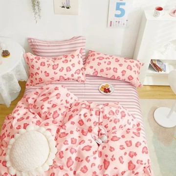 寢城之戀 200織100%純棉 床包枕套組 雙人5尺床包(186 x 150cm) + 枕套(75 x 45cm) x 2  時尚豹紋粉  1組  雙人