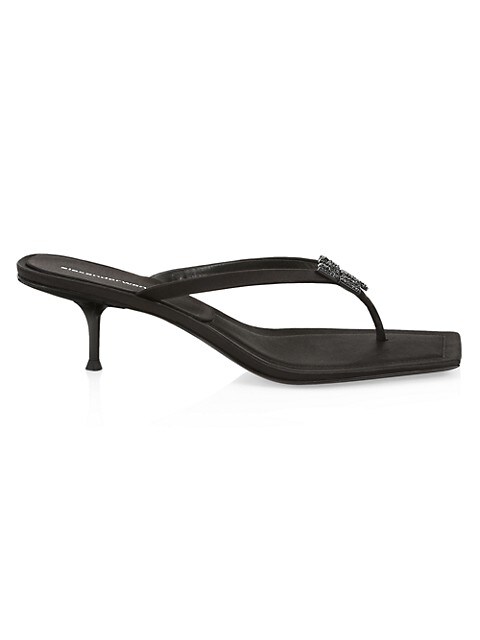 Bianca Square-Toe Embellished Satin Thong Sandals