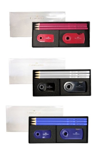 【FABER-CASTELL】輝柏 小禮盒組(GRIP 2001鉛筆3入+S吊掛橡皮擦+旋轉雙孔削筆器) 藍/黑/紅 / 組 E0006【APP滿額下單10%點數(單一帳號最高5000點)】1/31止